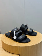 Black Leather Two-Tone Double Strap - Men's