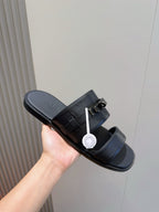 Black Leather Two-Tone Double Strap - Men's