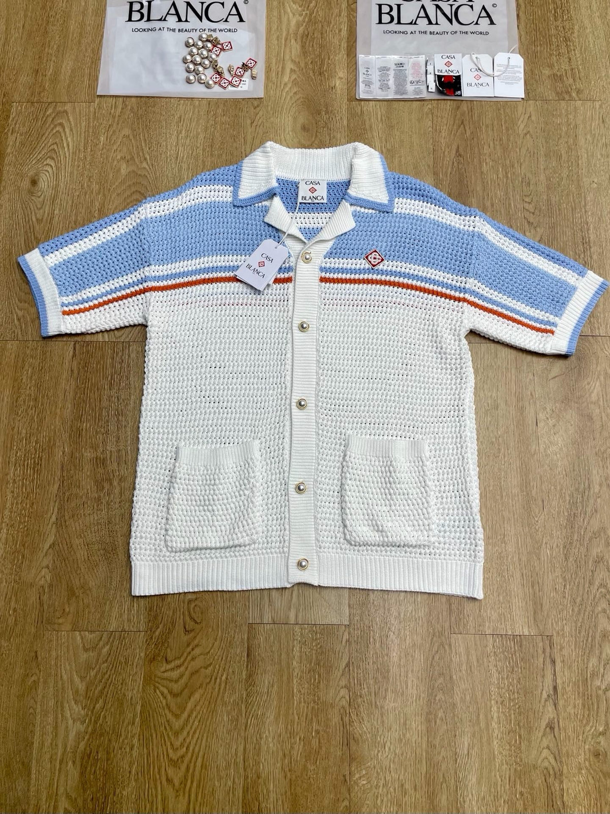 Blau gestreiftes Strickhemd – Herren