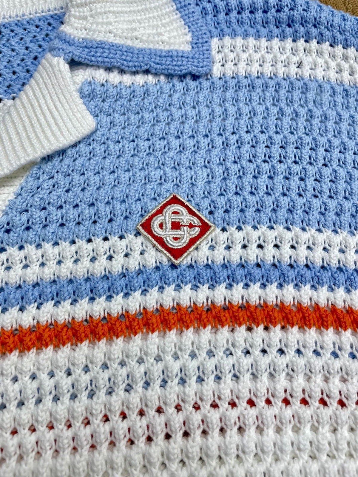 Blau gestreiftes Strickhemd – Herren