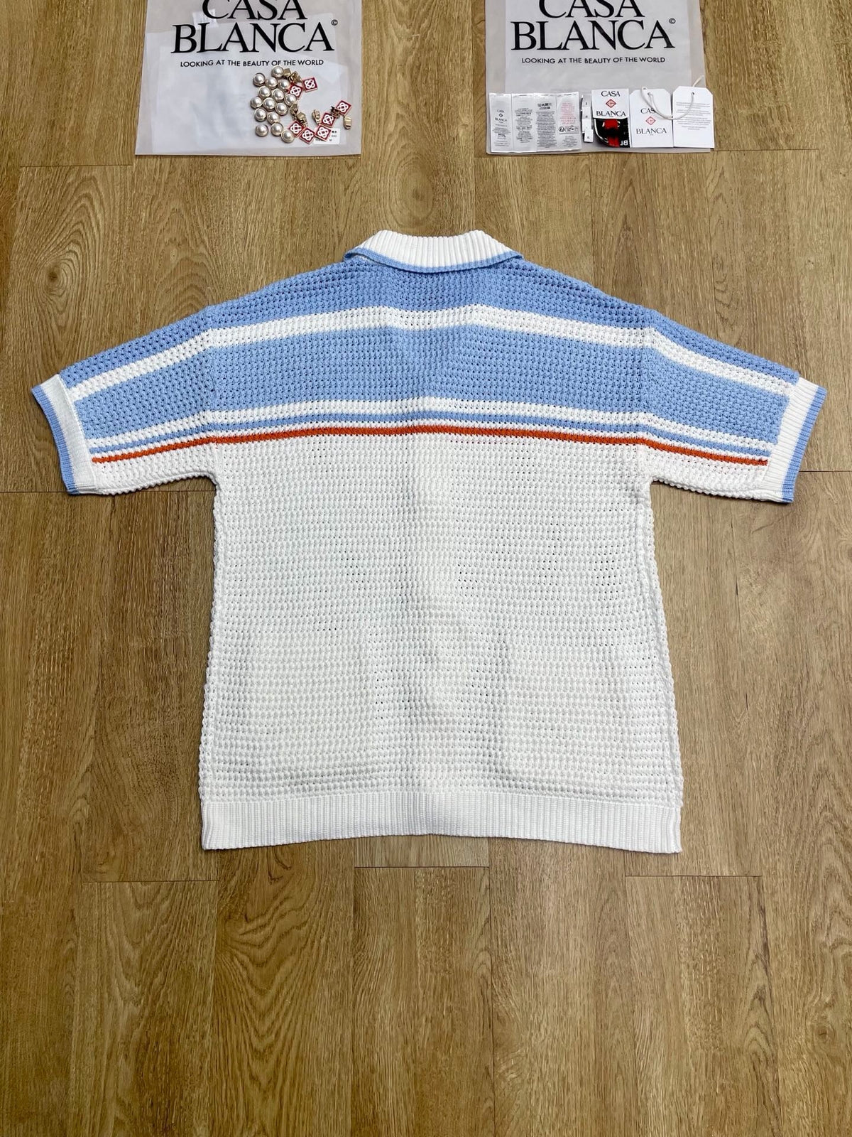Blau gestreiftes Strickhemd – Herren