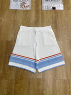 Blaue und rot gestreifte Strickshorts – Herren