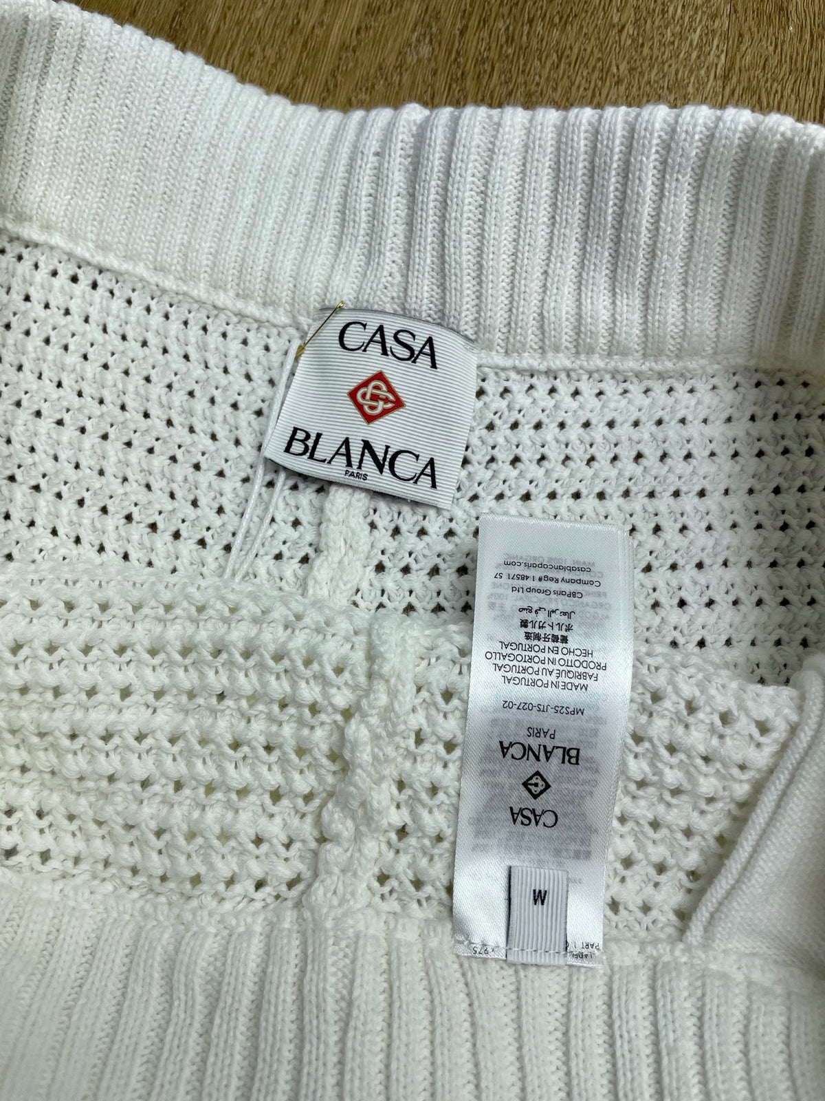 Blaue und rot gestreifte Strickshorts – Herren