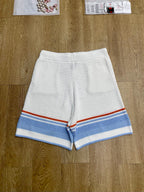 Blaue und rot gestreifte Strickshorts – Herren