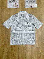 Graues Seiden-Print-Kurzarmhemd – Herren