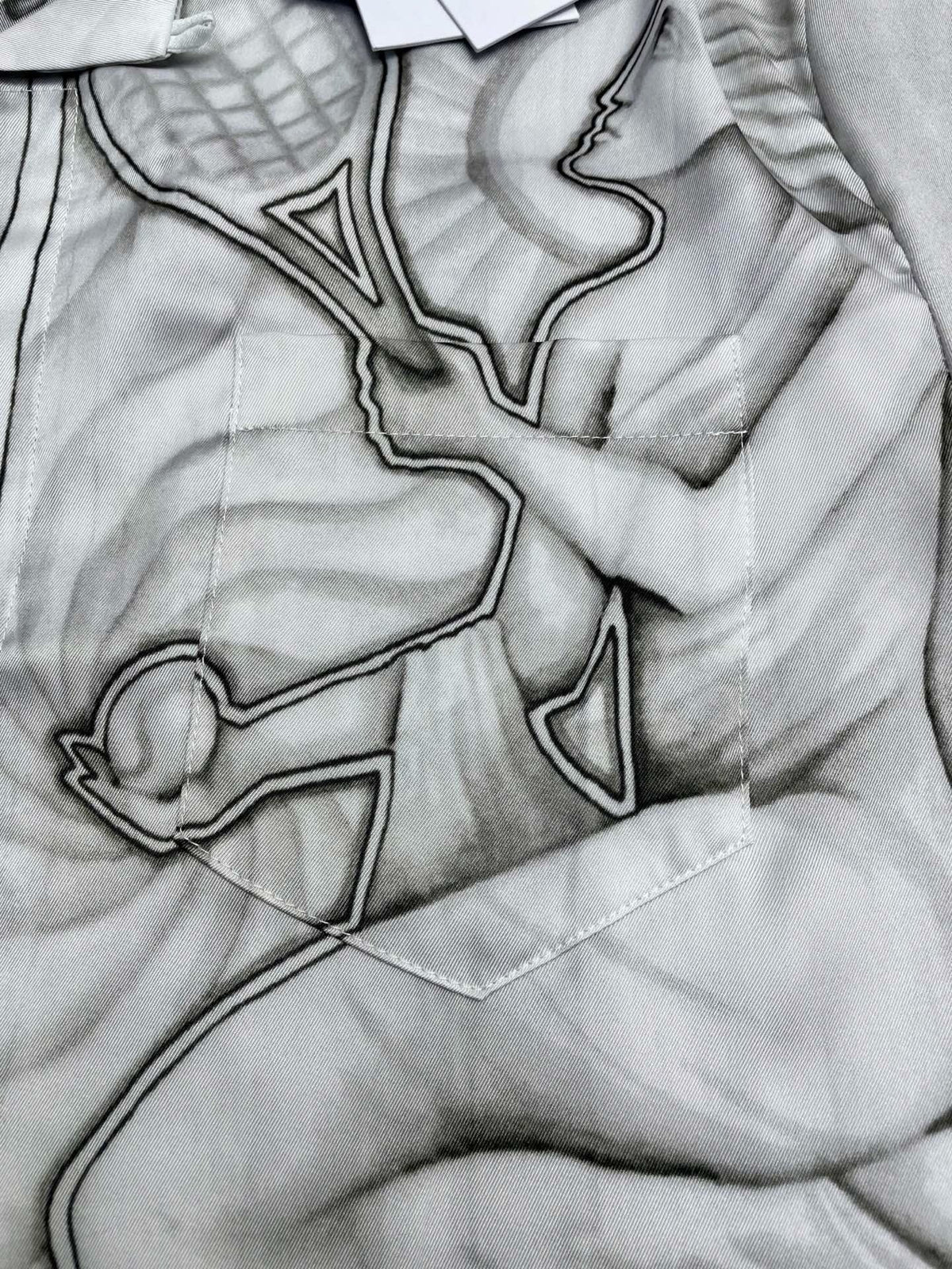 Graues Seiden-Print-Kurzarmhemd – Herren