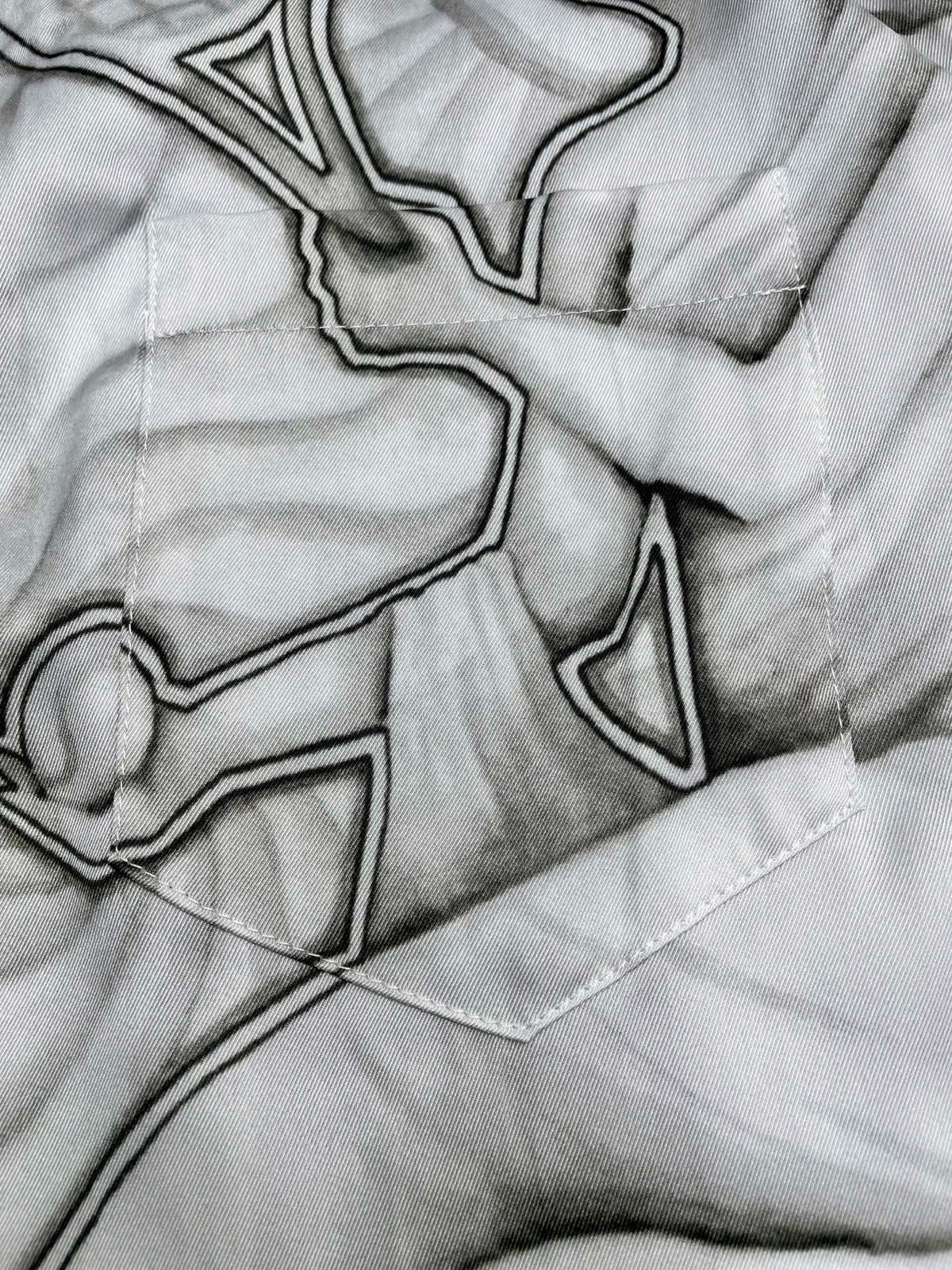 Graues Seiden-Print-Kurzarmhemd – Herren