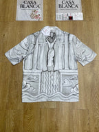 Graues Seiden-Print-Kurzarmhemd – Herren