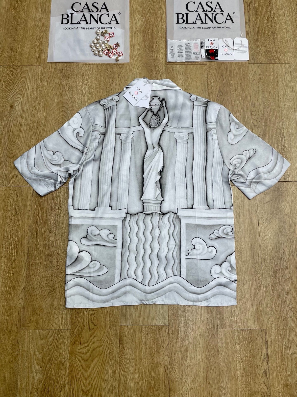 Graues Seiden-Print-Kurzarmhemd – Herren