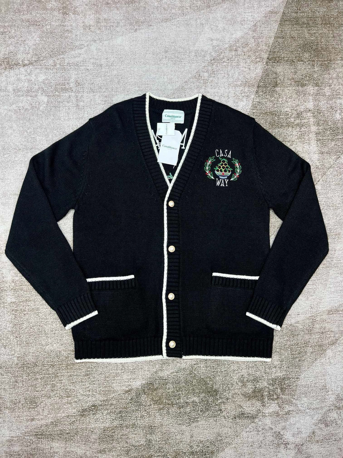 Navy Wollstrickjacke mit Kontrastbesatz – Herren