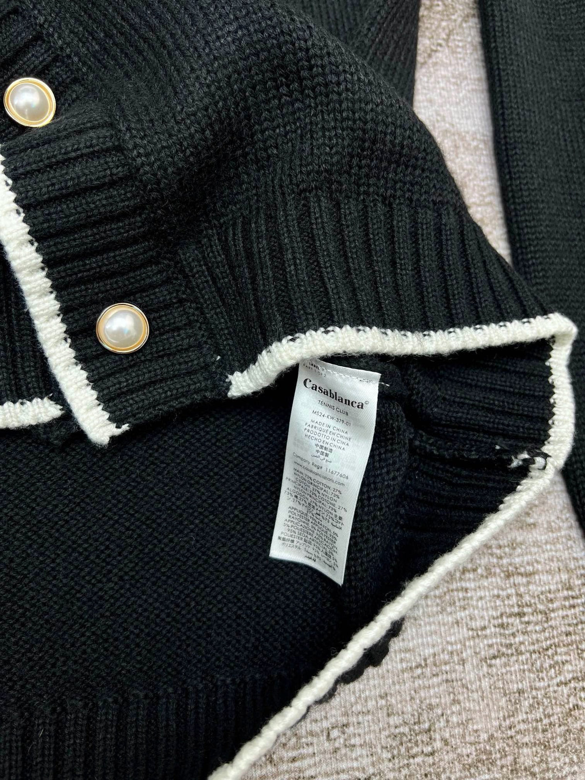 Navy Wollstrickjacke mit Kontrastbesatz – Herren