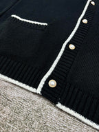 Navy Wollstrickjacke mit Kontrastbesatz – Herren