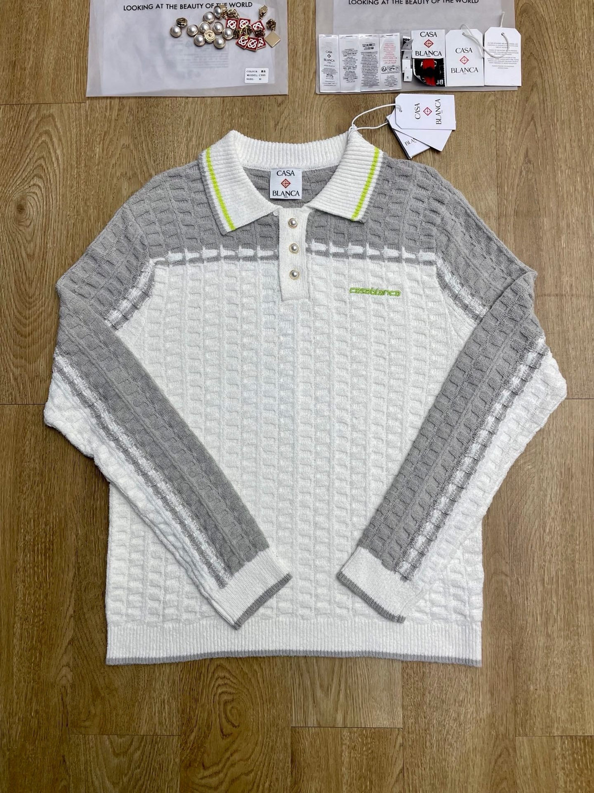 Weißes Langarmshirt mit Strickpaneelen – Herren