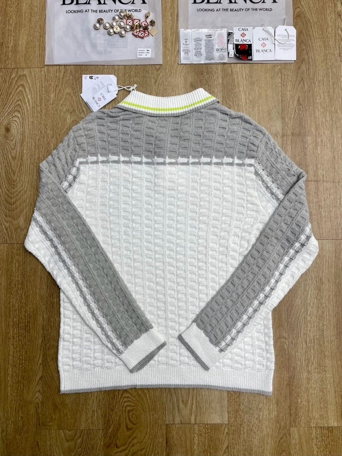 Weißes Langarmshirt mit Strickpaneelen – Herren