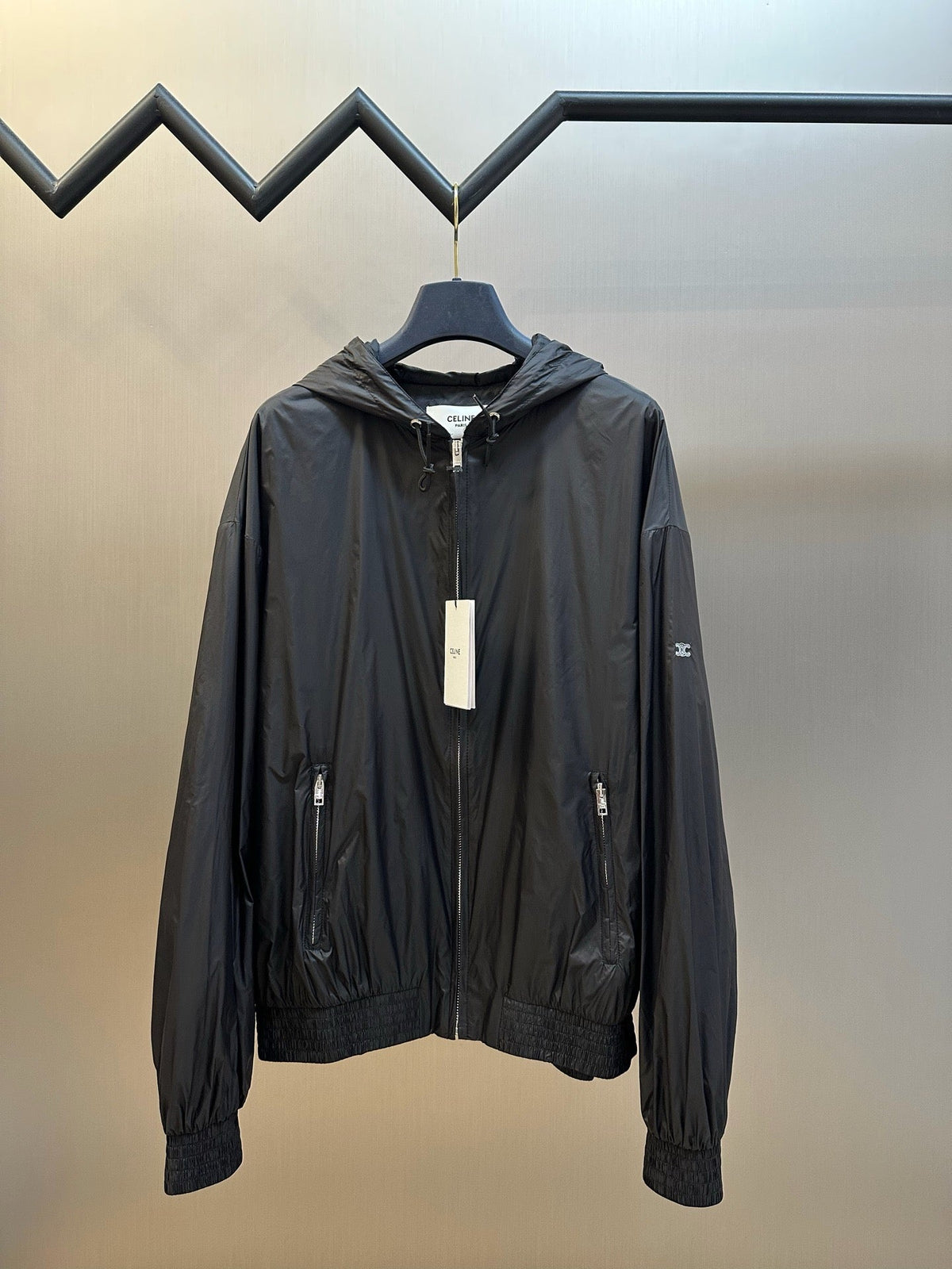 Schwarze Nylon-Bomberjacke mit Kapuze – Herren