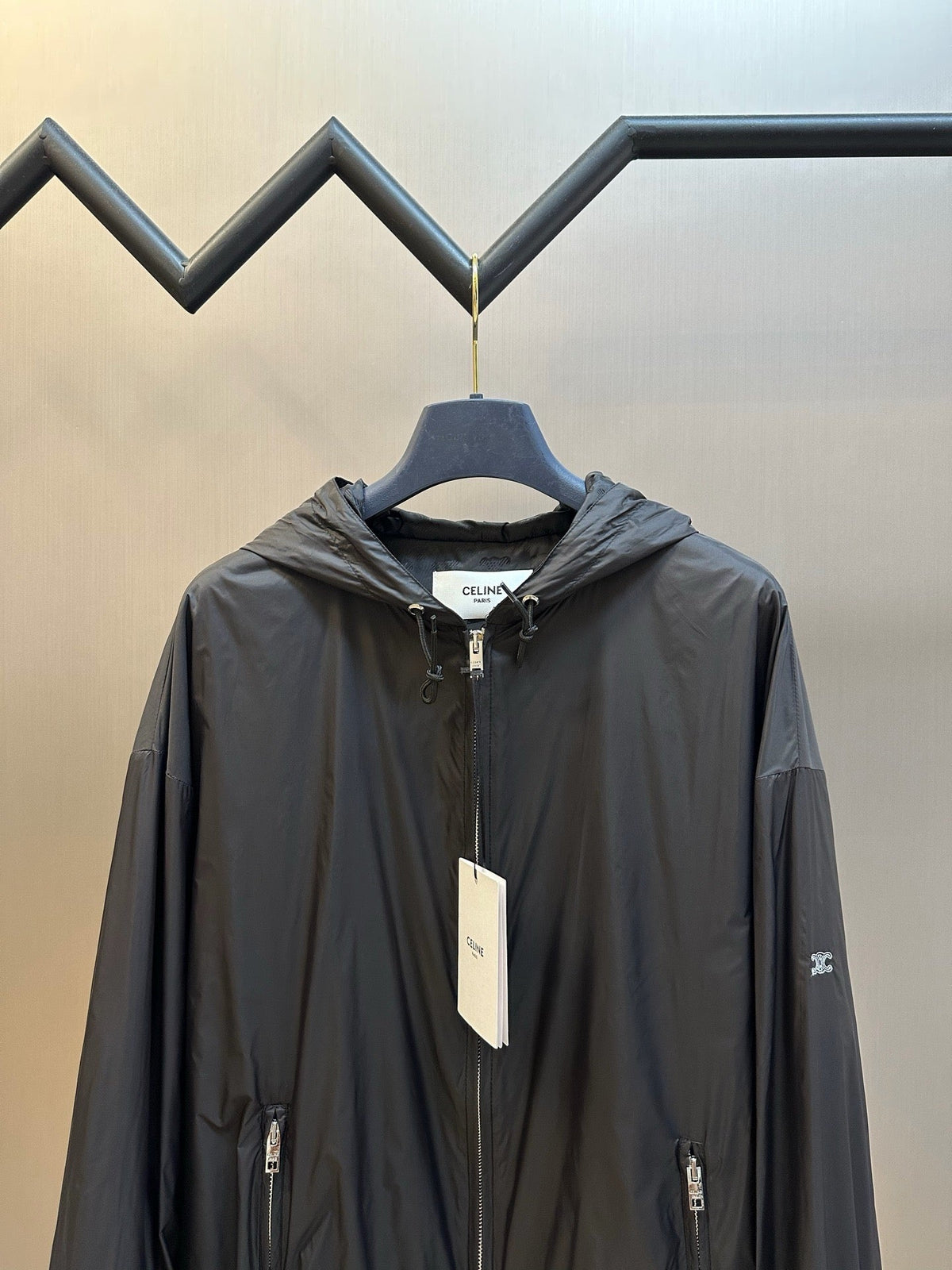 Schwarze Nylon-Bomberjacke mit Kapuze – Herren