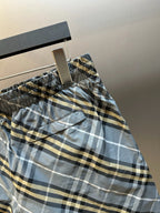 Blauer Baumwoll-Check-Kordelzug – Herren
