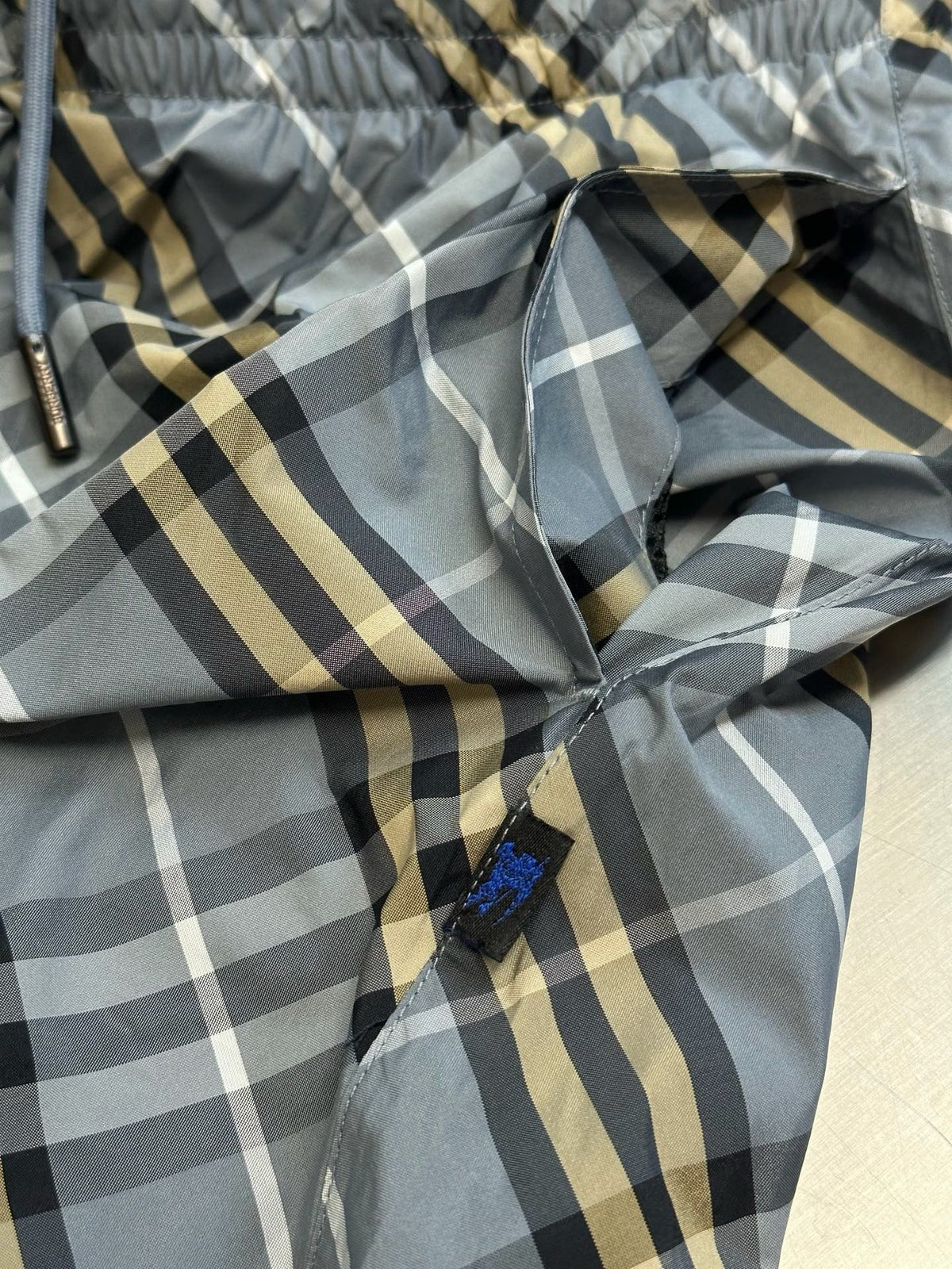 Blauer Baumwoll-Check-Kordelzug – Herren