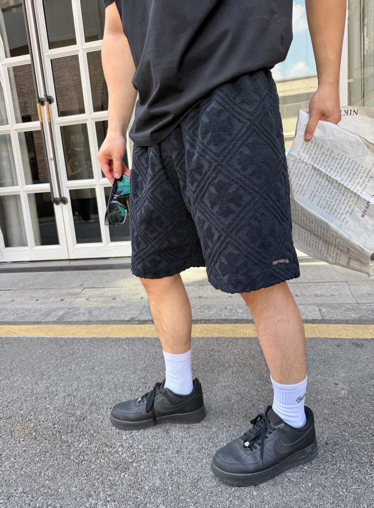Navy Jacquard Textured Drawstring - Men's