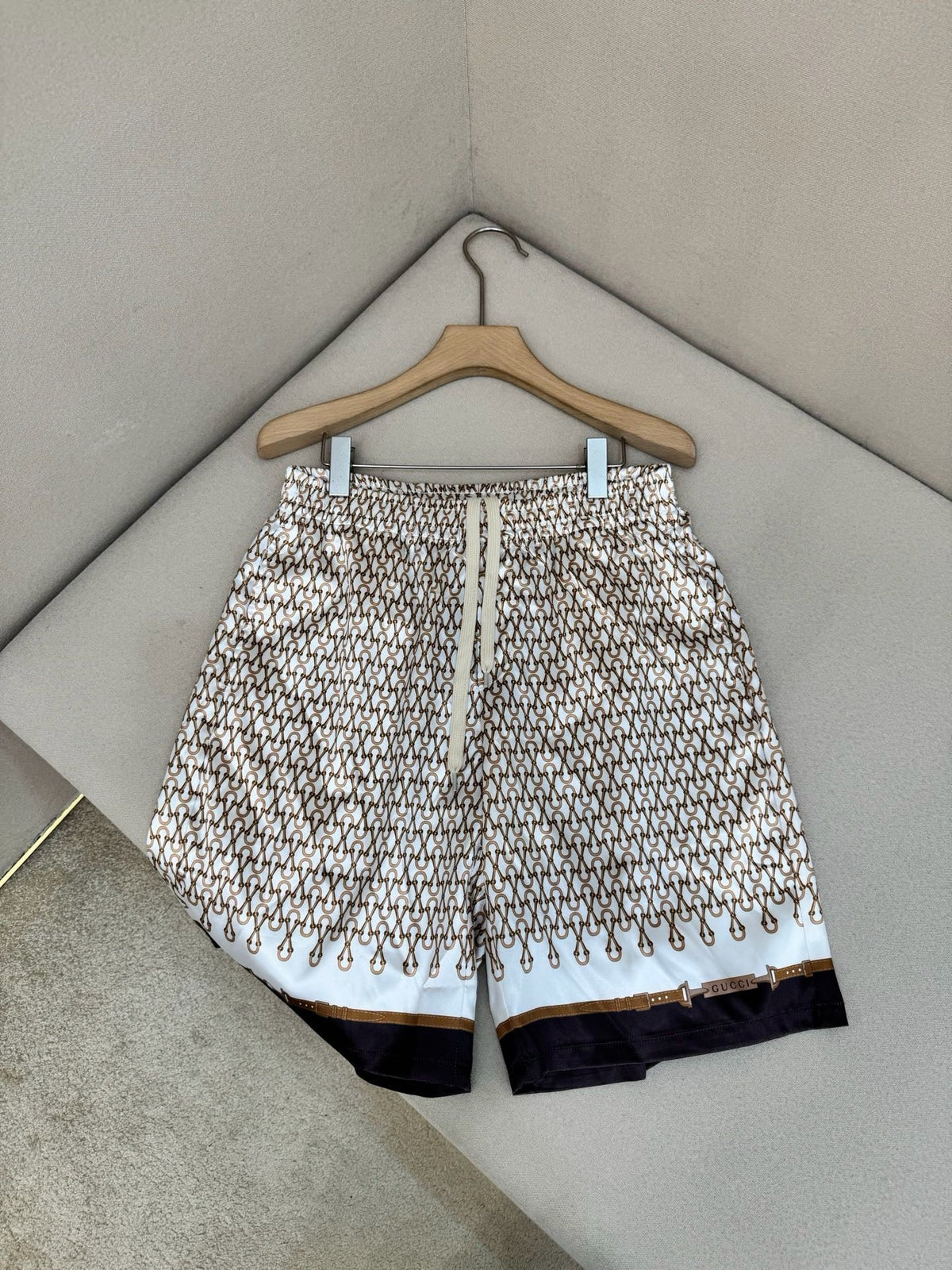 Cream Cotton Monogram Print Drawstring - Men's
