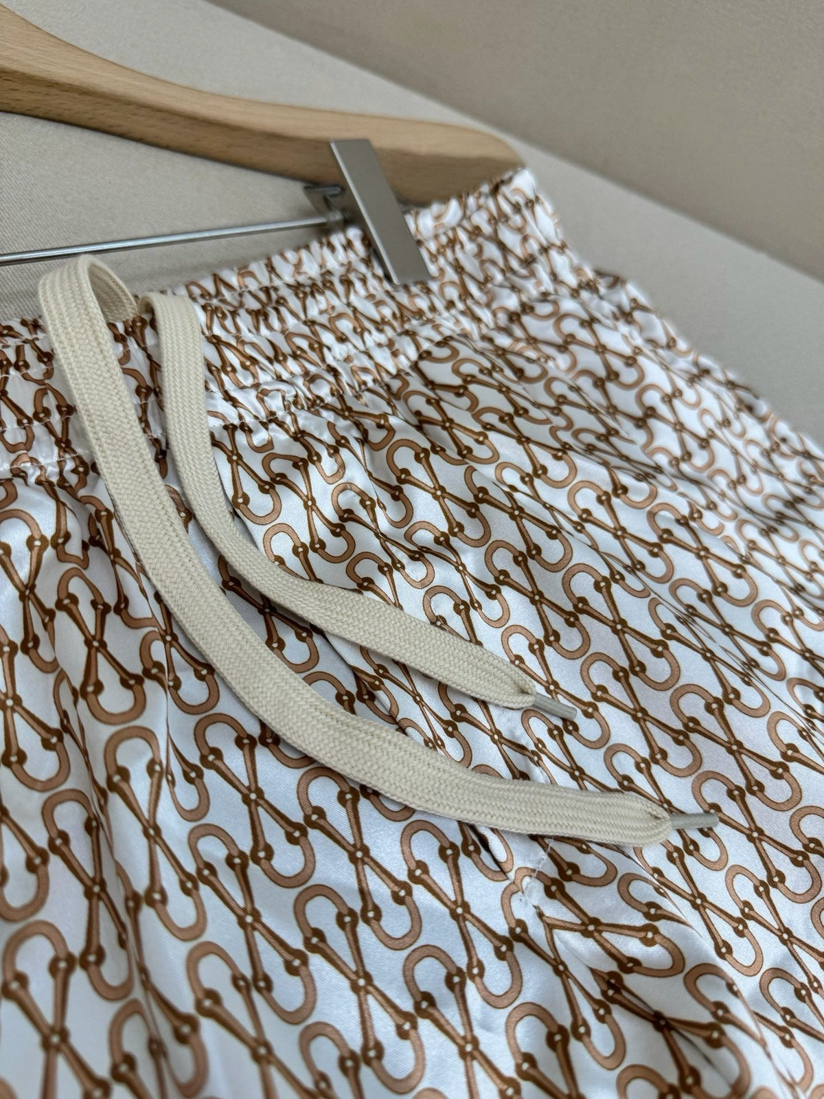 Cream Cotton Monogram Print Drawstring - Men's
