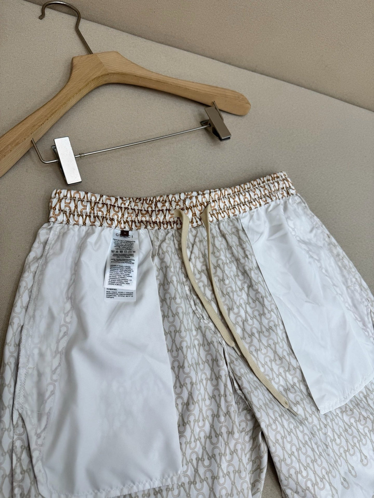 Cream Cotton Monogram Print Drawstring - Men's