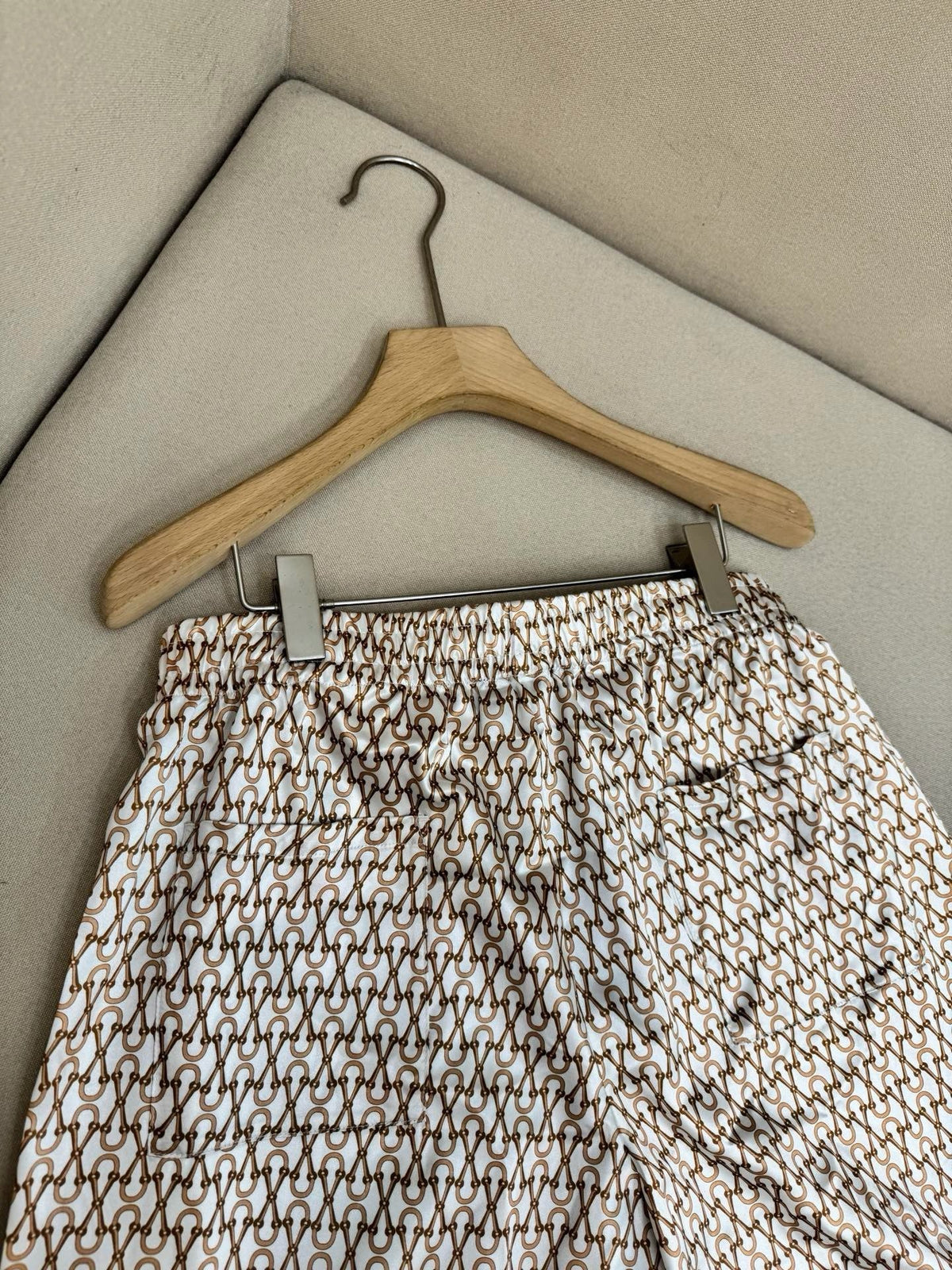 Cream Cotton Monogram Print Drawstring - Men's