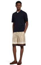 Cream Cotton Monogram Print Drawstring - Men's