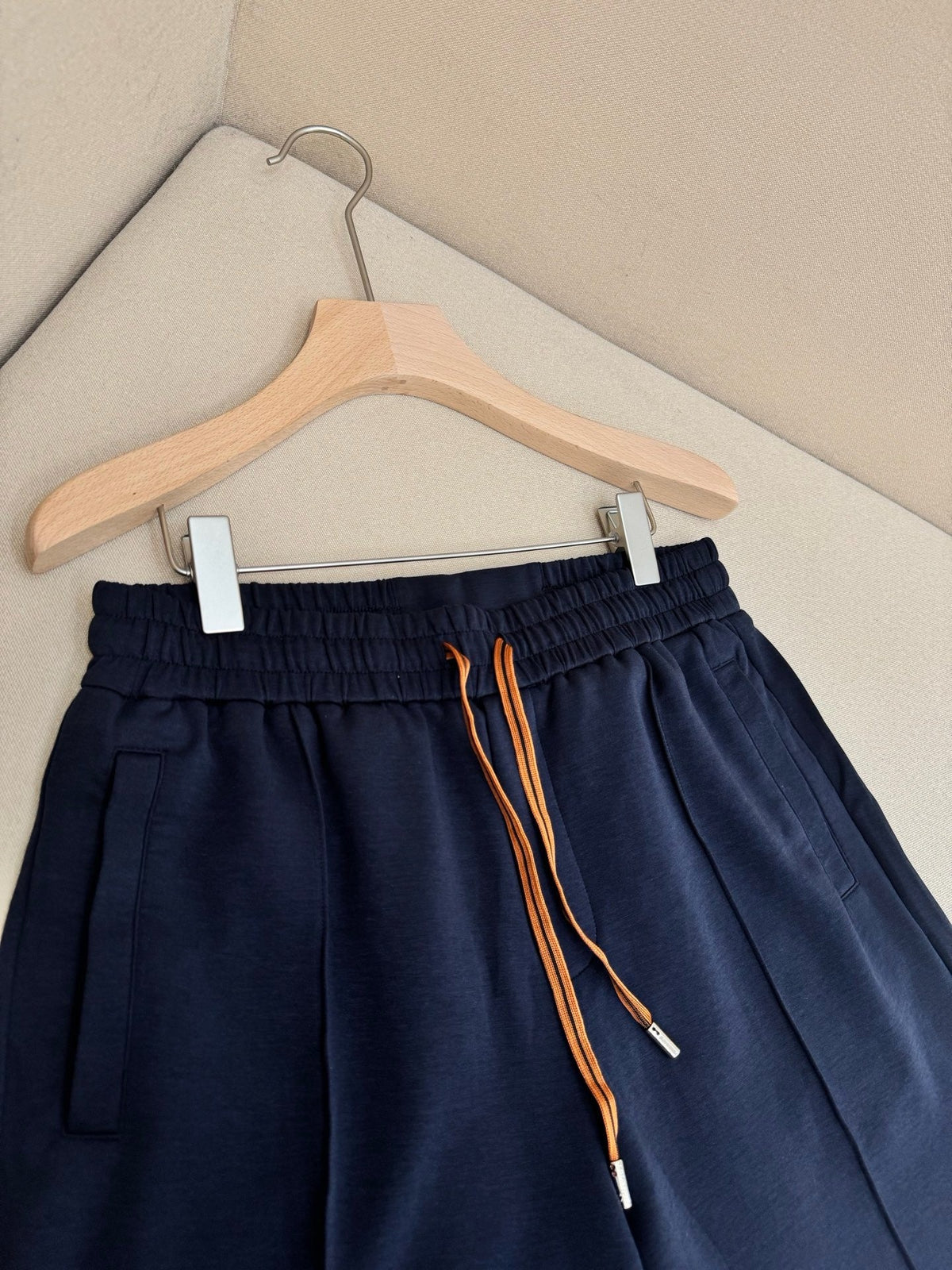 Cream Cotton Pleated Drawstring - Men's