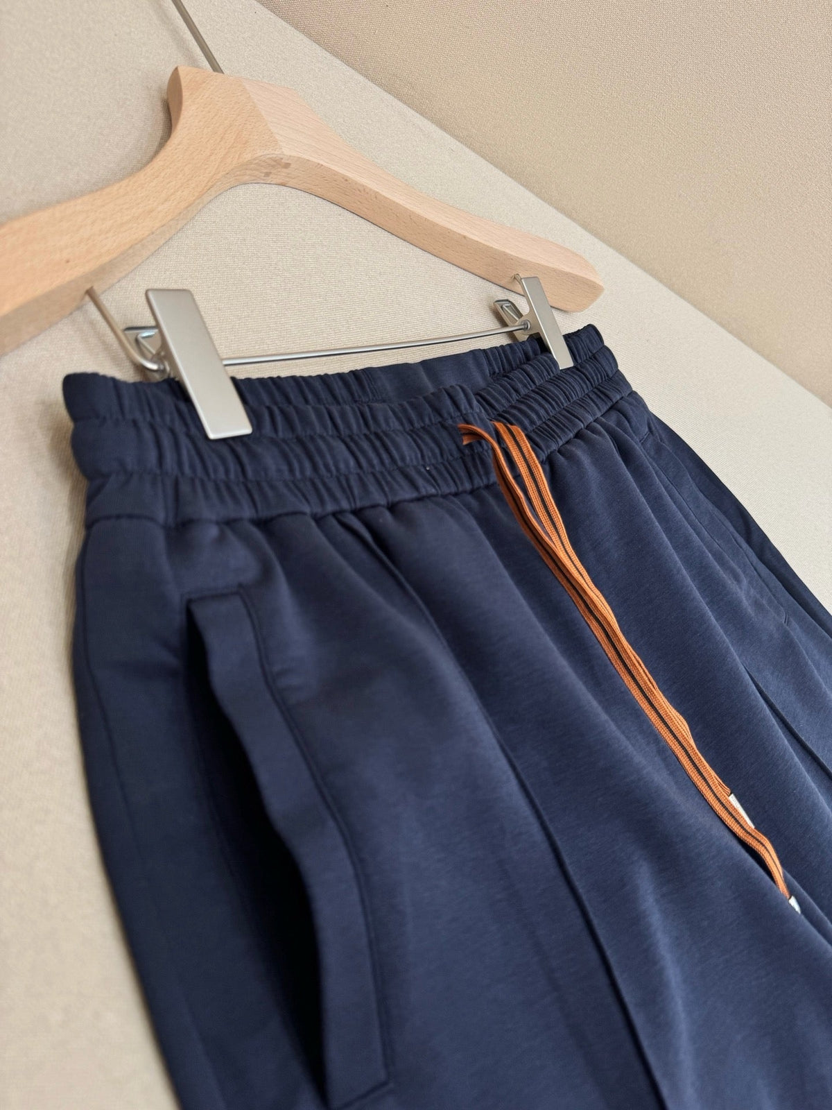 Cream Cotton Pleated Drawstring - Men's
