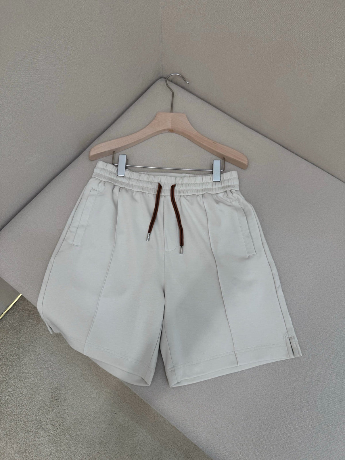 Cream Cotton Pleated Drawstring - Men's