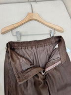 Brown Leather Plain Wide-Leg - Men's
