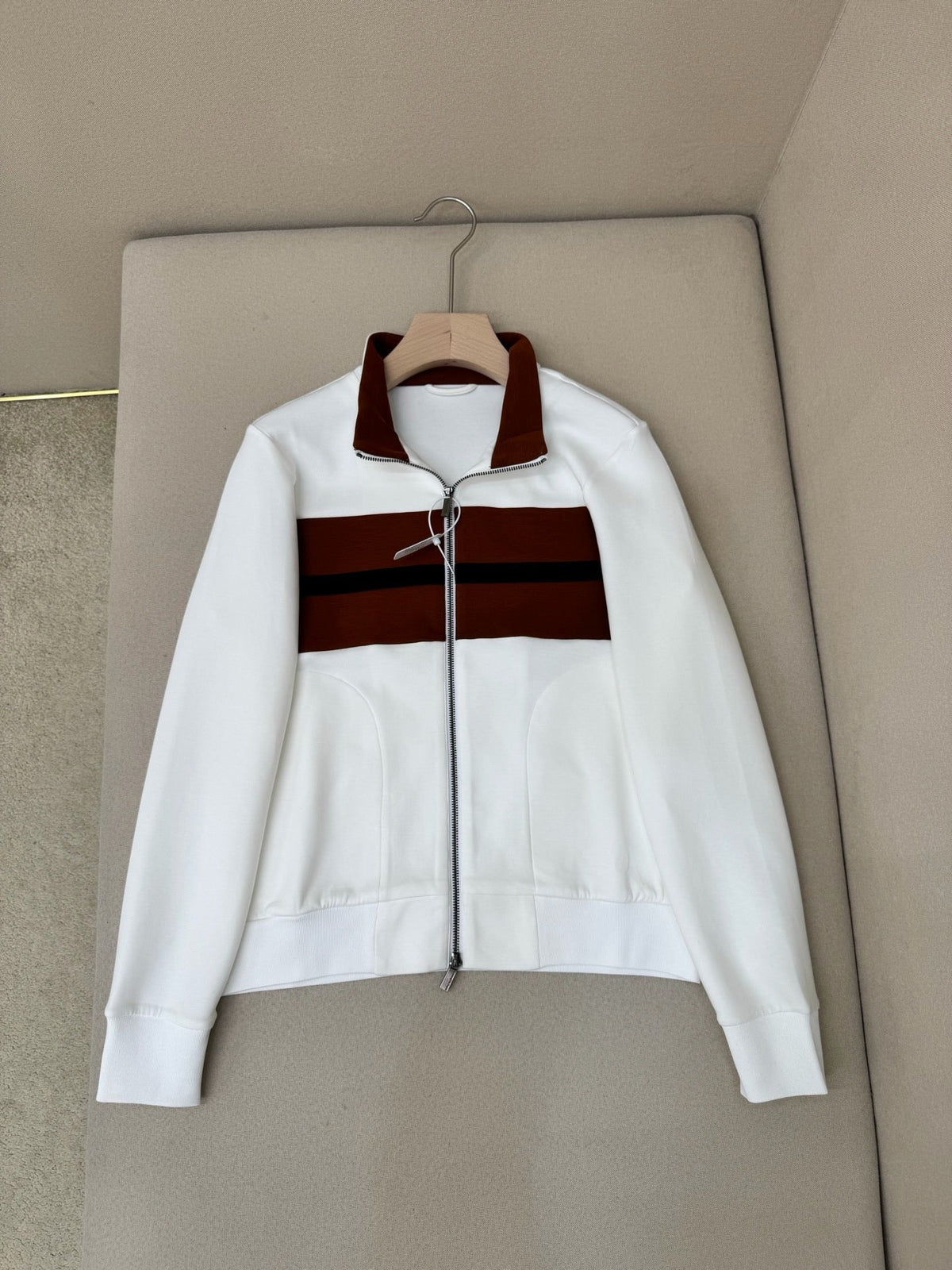 Blouson für Herren mit Kontrasteinsätzen, cremefarben, Strick
