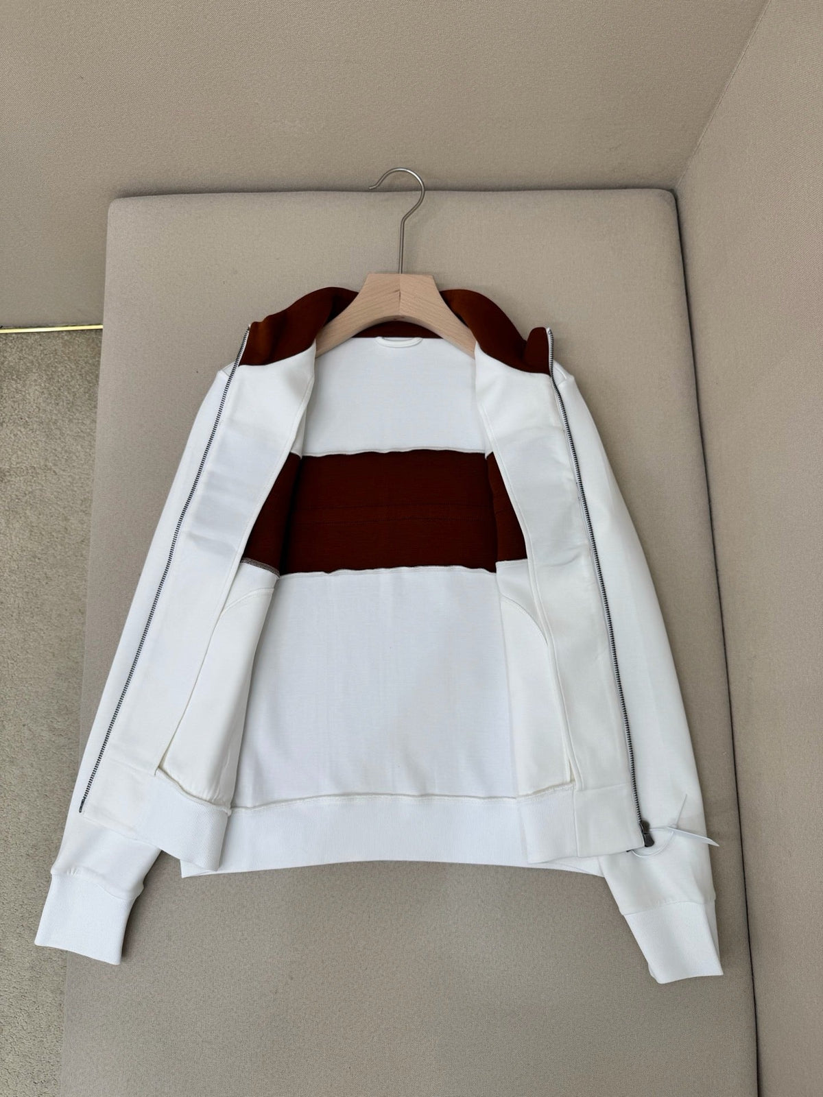 Blouson für Herren mit Kontrasteinsätzen, cremefarben, Strick