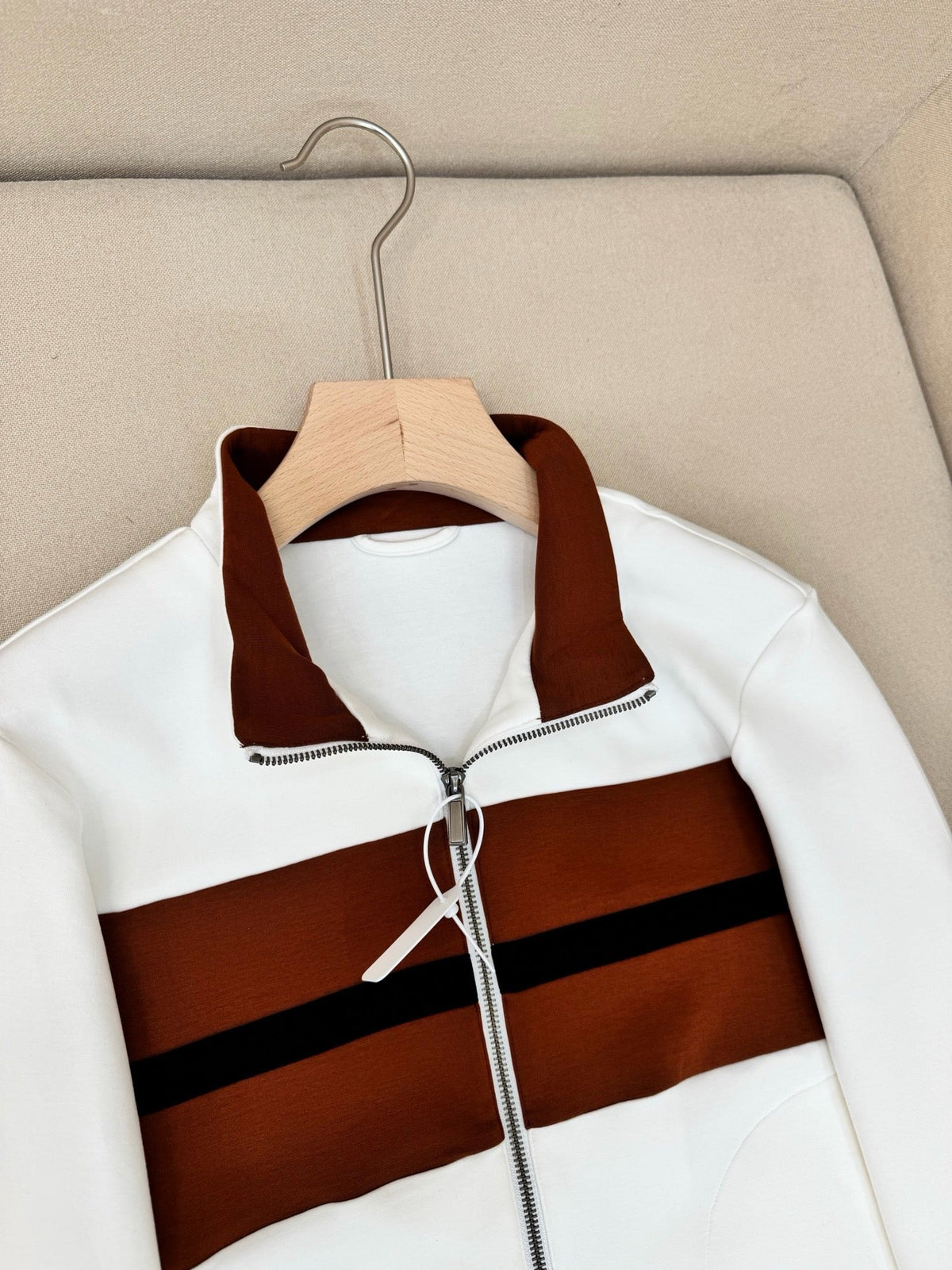 Blouson für Herren mit Kontrasteinsätzen, cremefarben, Strick