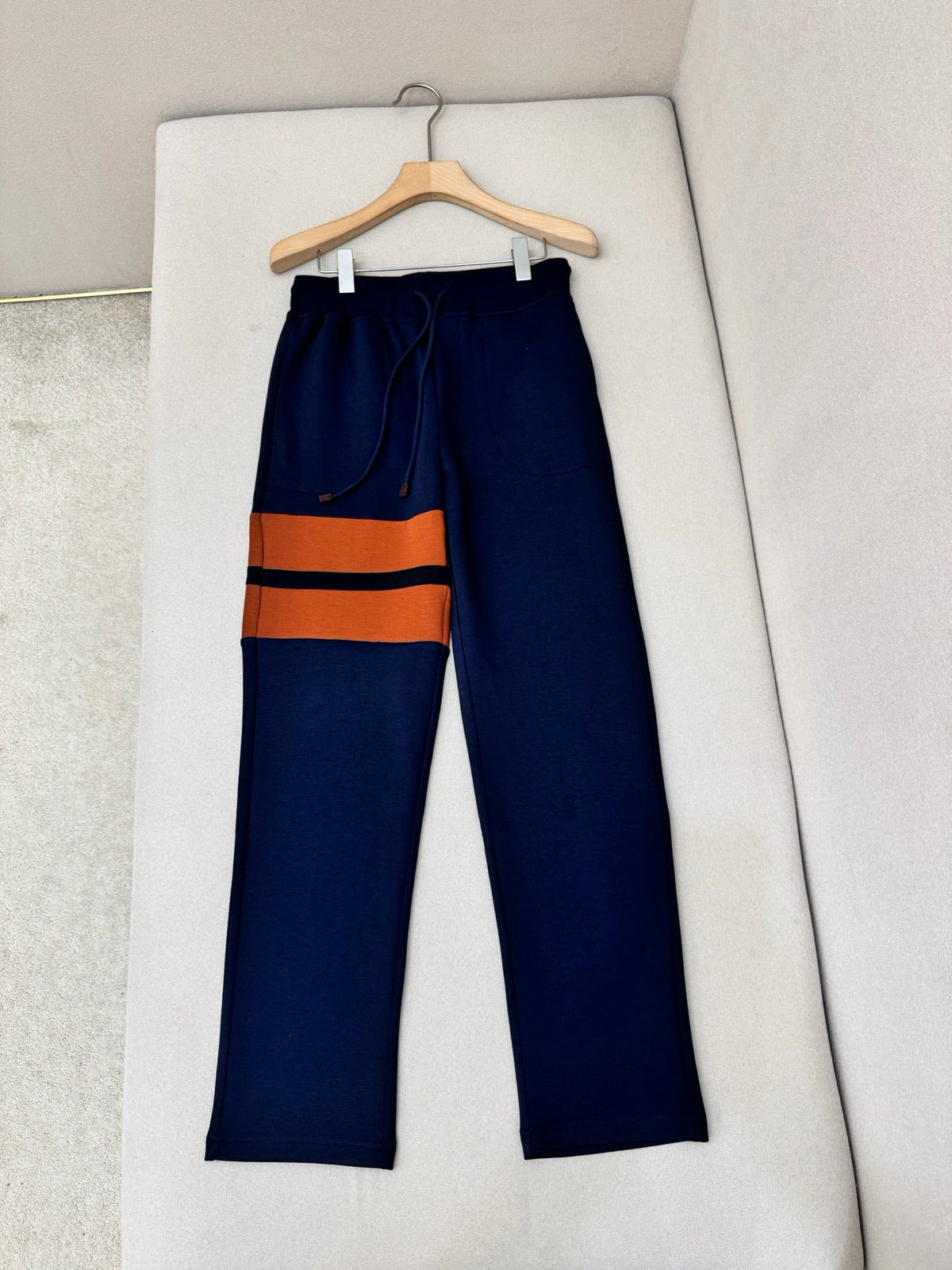 Navy Cotton Contrast Stripe Straight - Men's
