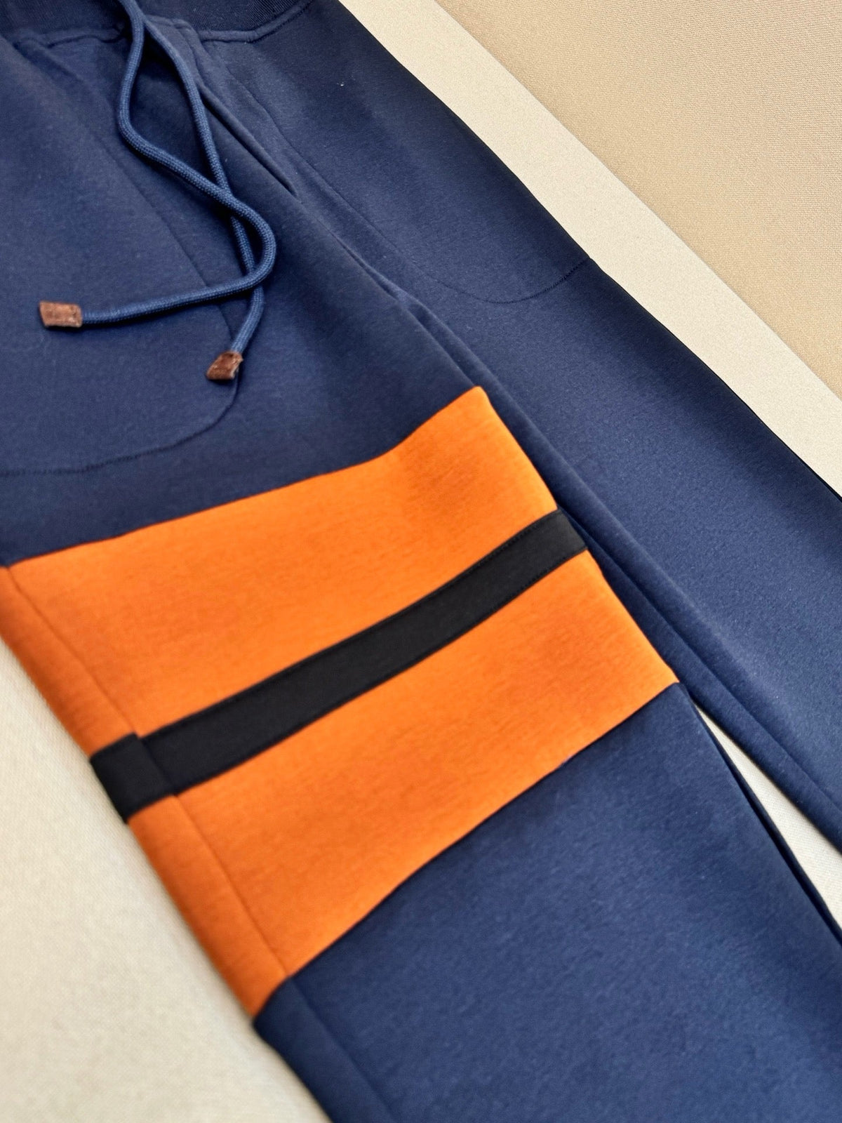 Navy Cotton Contrast Stripe Straight - Men's