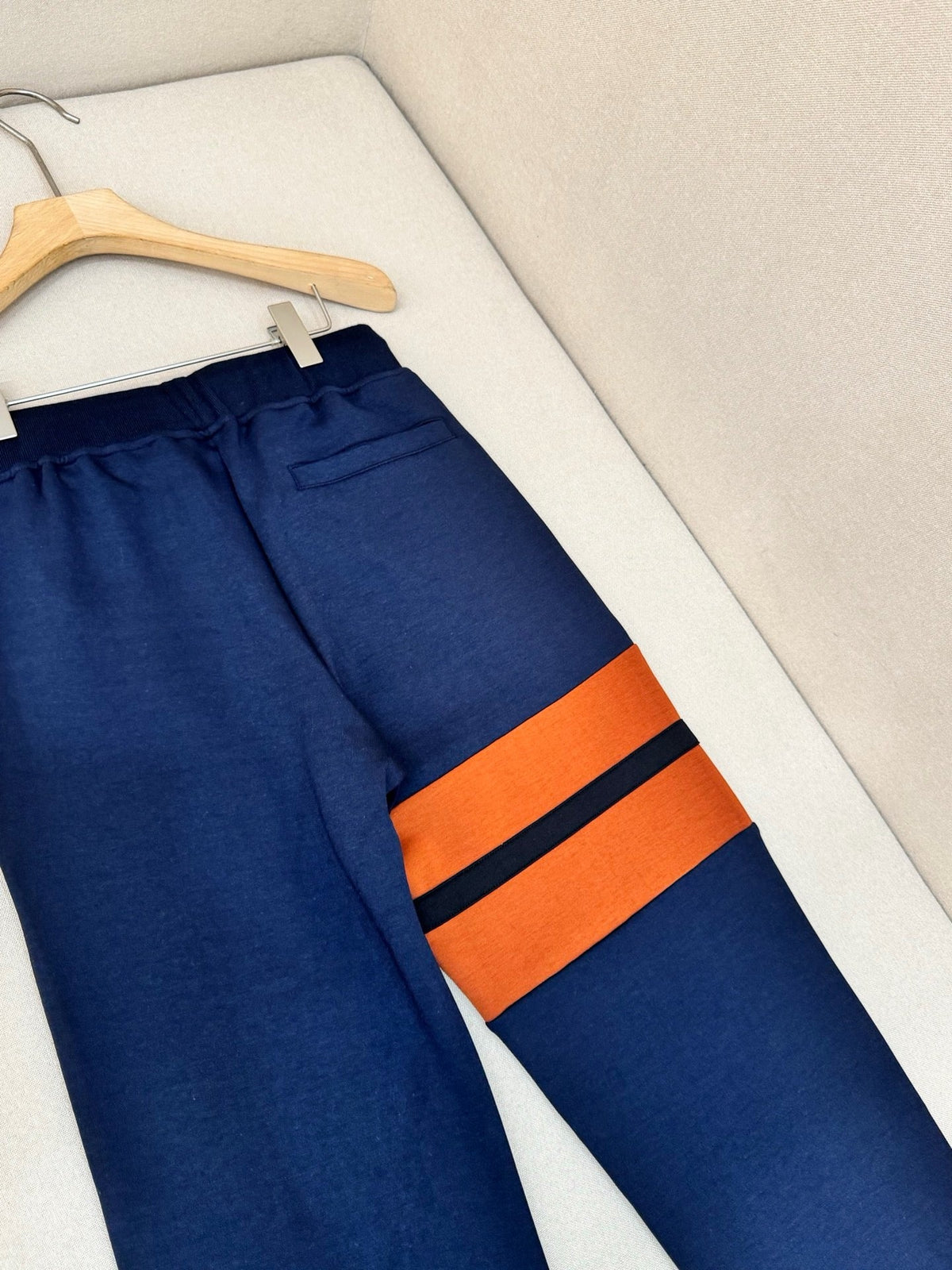 Navy Cotton Contrast Stripe Straight - Men's