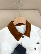 Weiße Jeansjacke mit Kontrastkragen – Herren