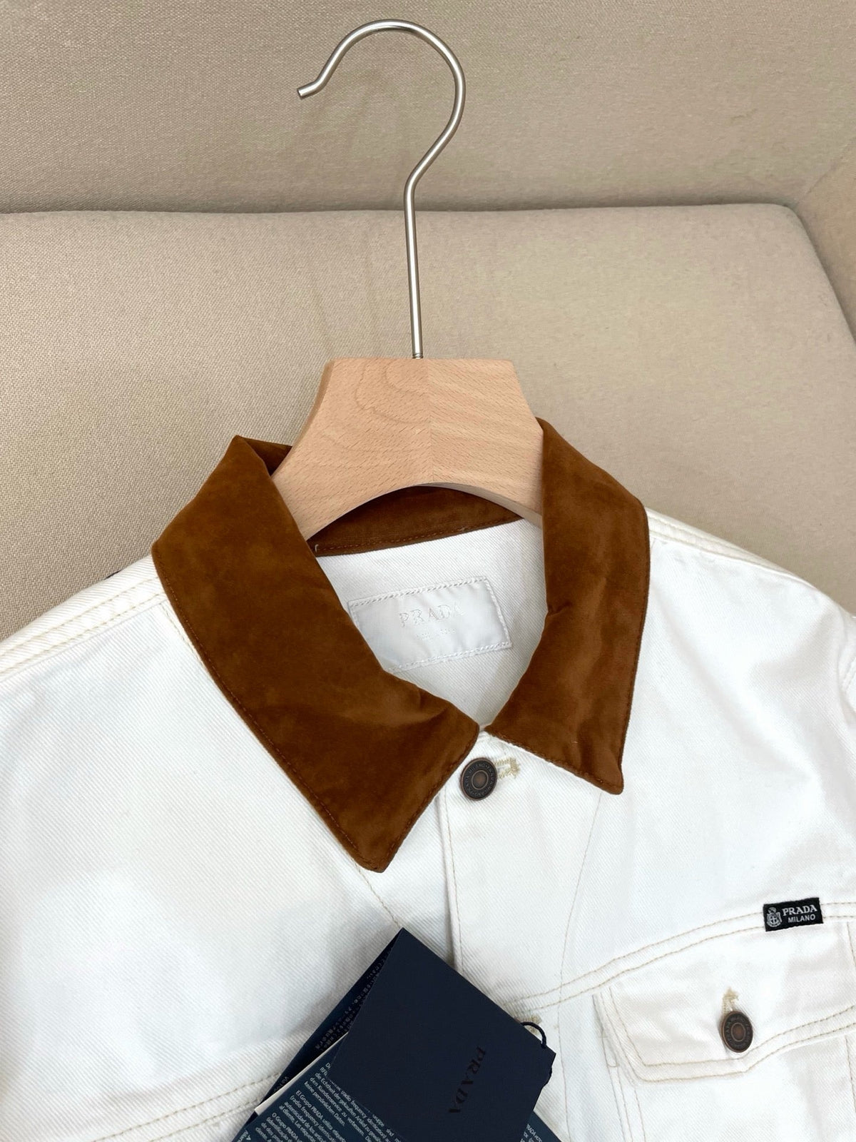 White Denim Contrast Collar Trucker - Men's