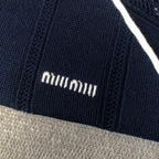 Navy Knit Striped Cuff Short-Sleeve - Women's