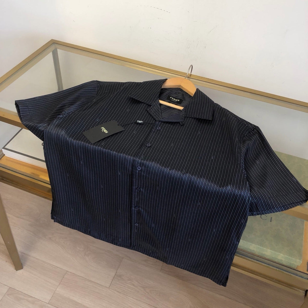 Marineblauer Cord, unifarben, Kurzarm - Herren