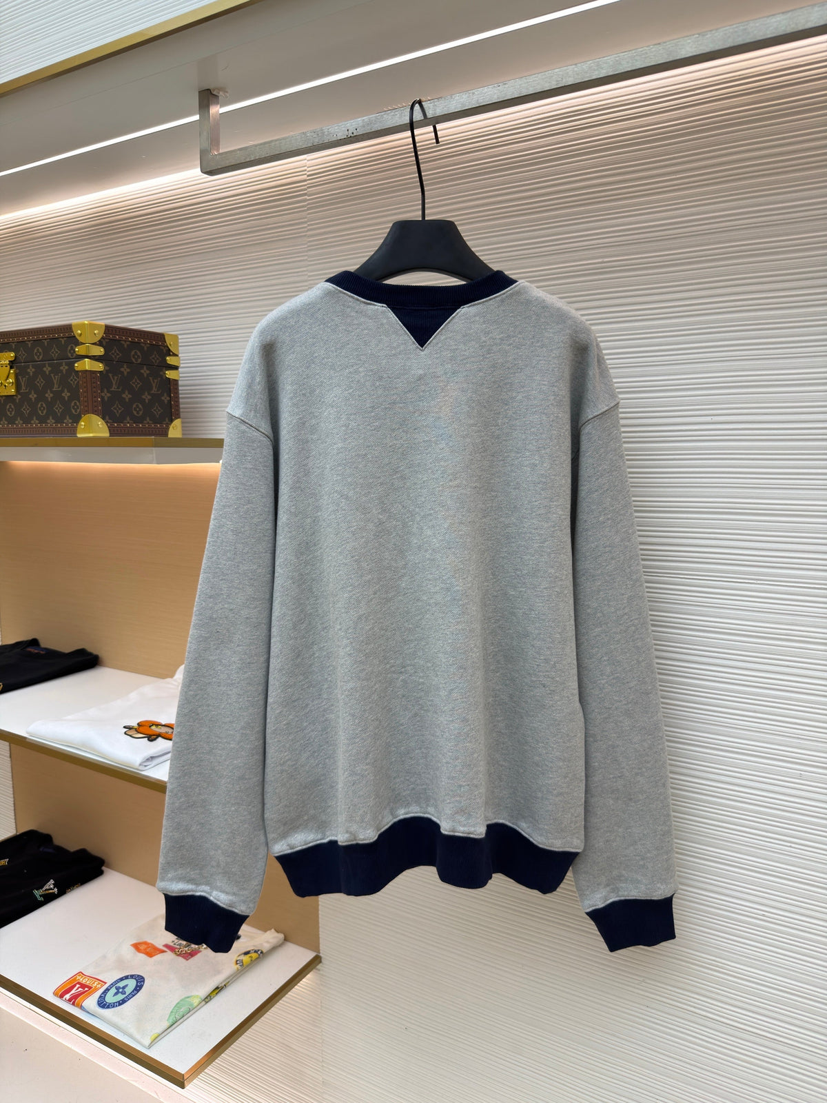 Grey Cotton Colourblock Crewneck - Men's