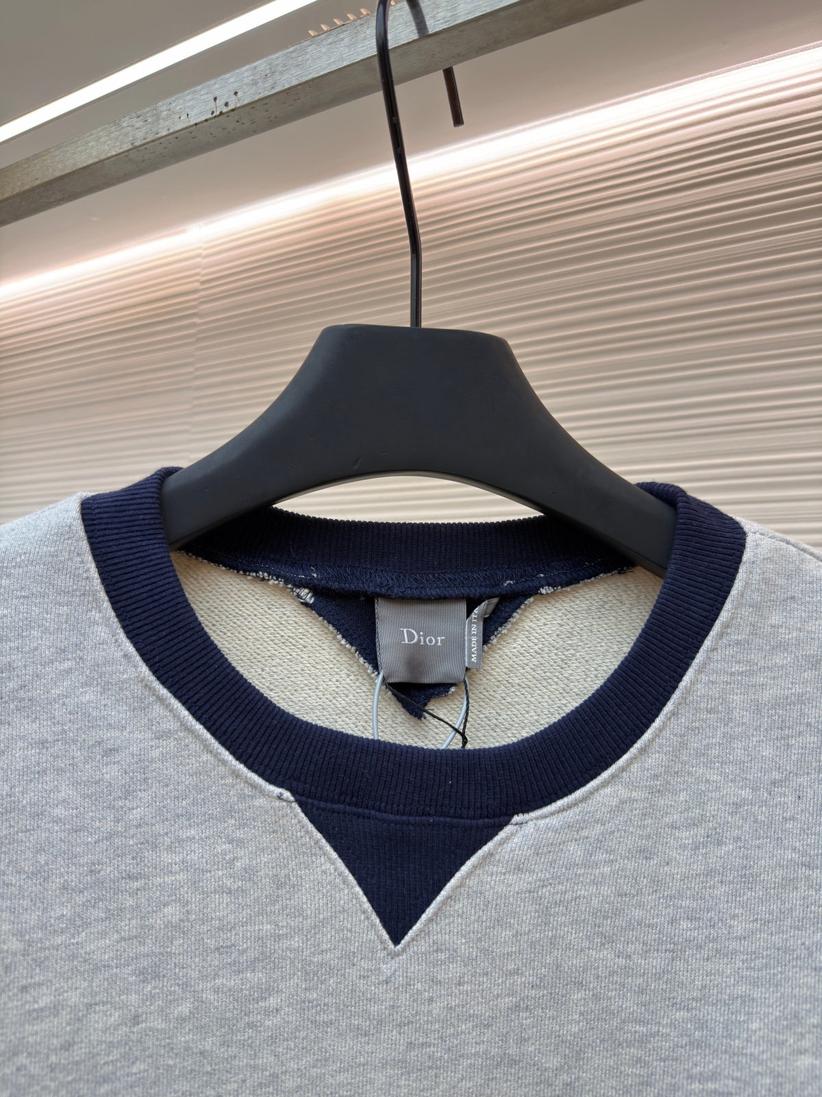 Grey Cotton Colourblock Crewneck - Men's