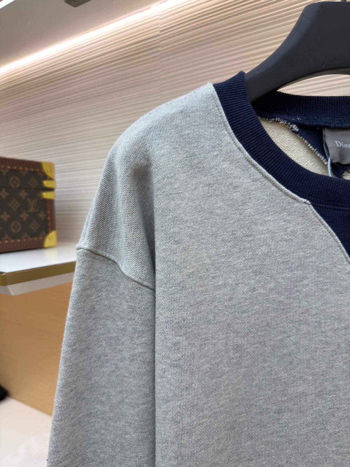 Grey Cotton Colourblock Crewneck - Men's