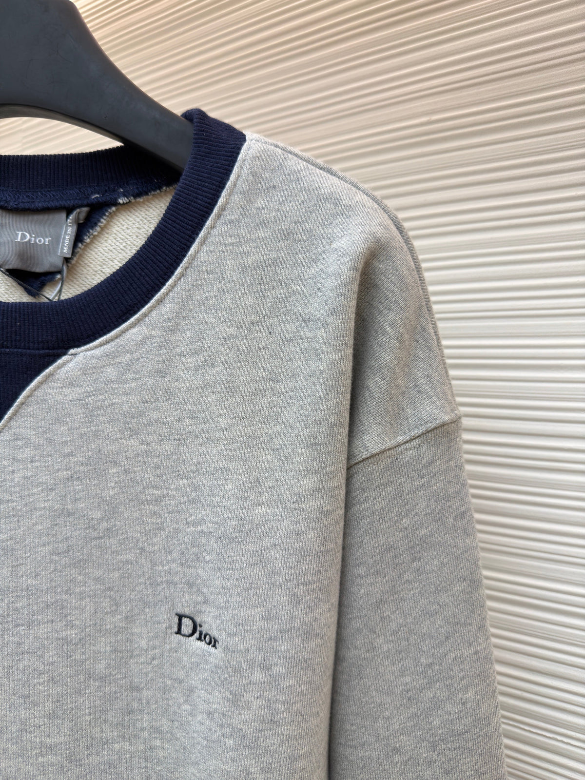 Grey Cotton Colourblock Crewneck - Men's