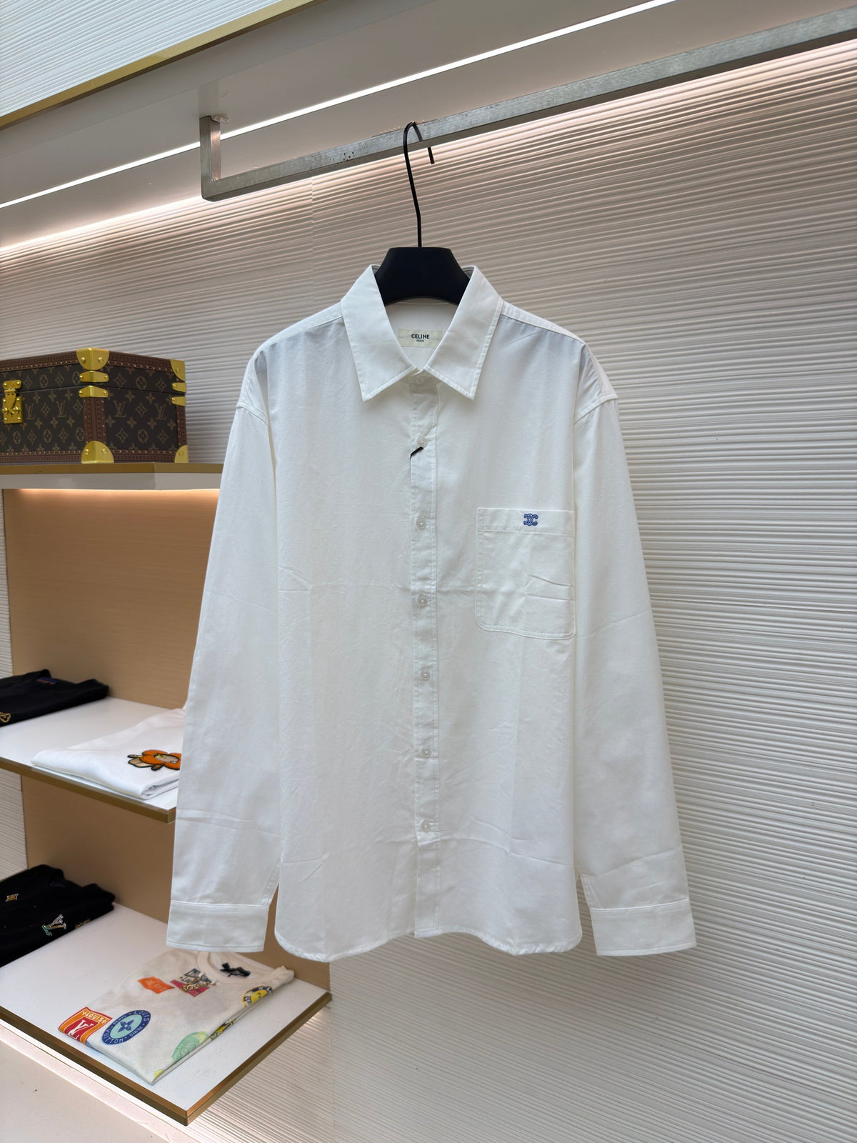 Weißes schlichtes Langarmshirt aus Baumwolle – Herren