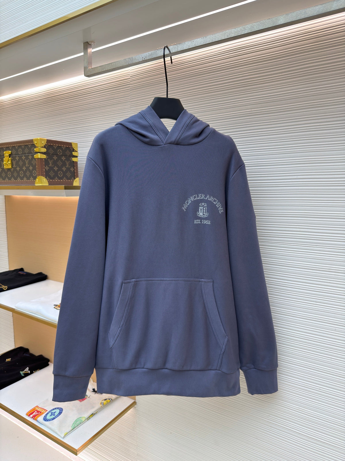Blue Cotton Embroidered Pullover - Men's