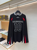Marineblaues Jersey-Shirt mit Zahlen und langen Ärmeln – Herren