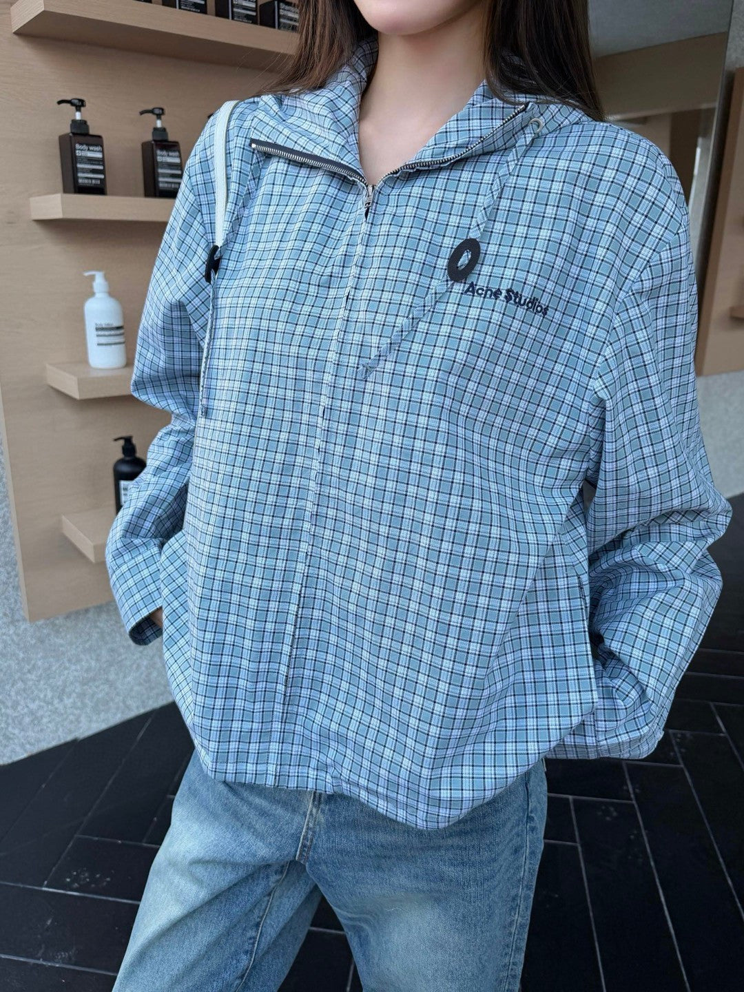 Blaues Kapuzen-Hemd aus Baumwolle – Herren